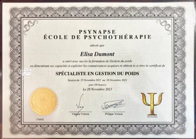 Formation réalisée en 2021 - Gestion du poids