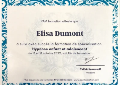 Formation réalisée en 2022 - Hypnose pour Enfant et Adolescent