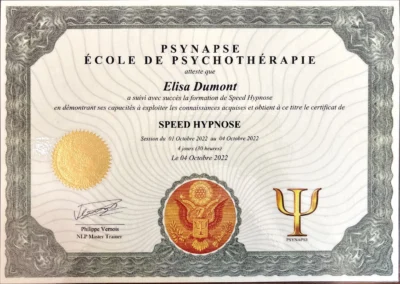 Formation réalisée en 2022 - Speed Hypnose